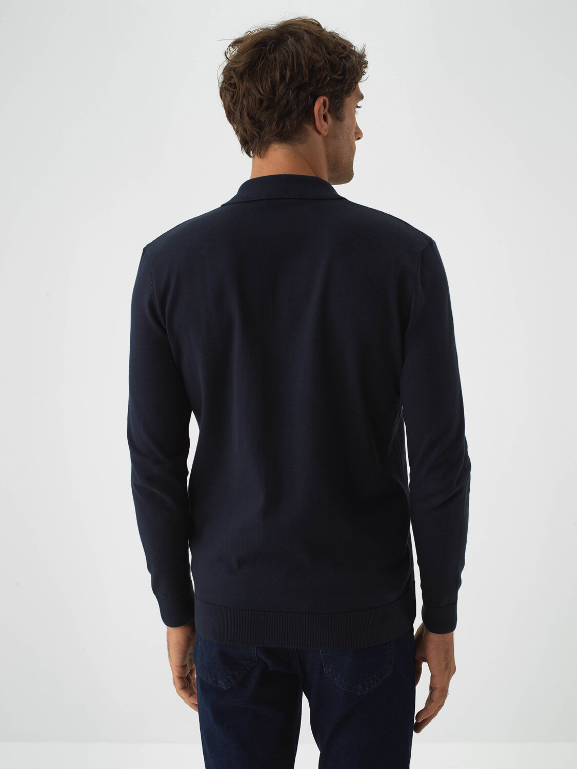 Navy Blue Cotton Textured Regular Fit Sweater - Xint