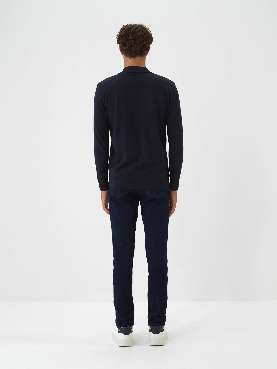 Navy Blue Cotton Textured Regular Fit Sweater - Xint