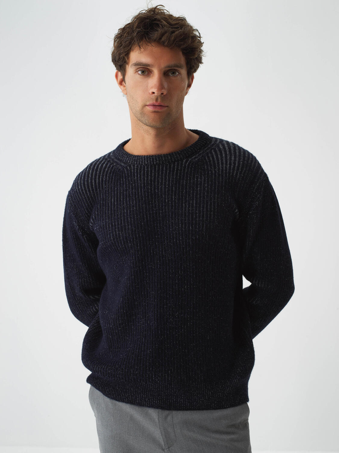 Navy Blue Soft Texture Regular Fit Sweater