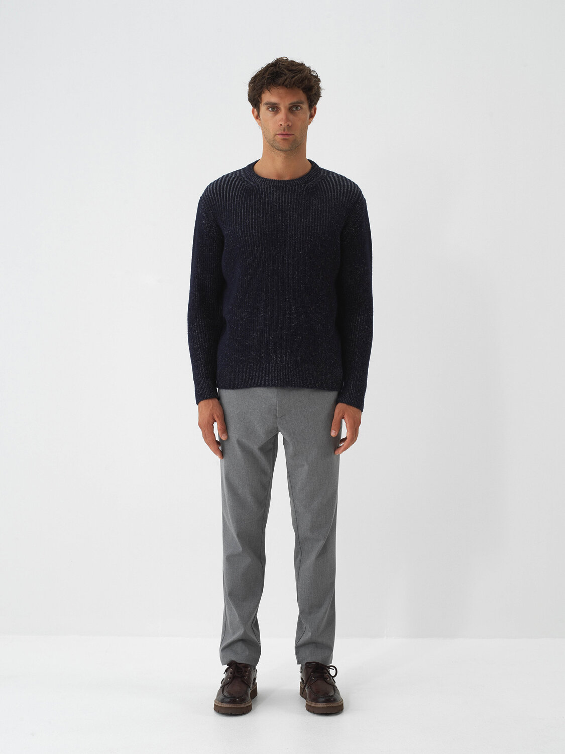 Navy Blue Soft Texture Regular Fit Sweater - Xint