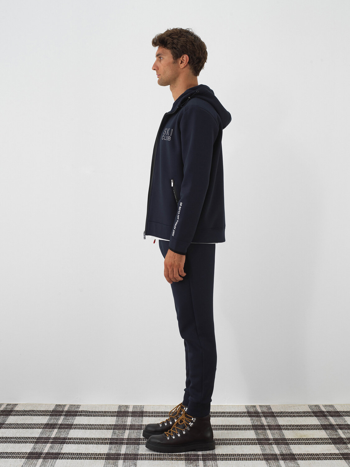 Navy Blue Cotton Textured Regular Fit Sweatpants - Xint