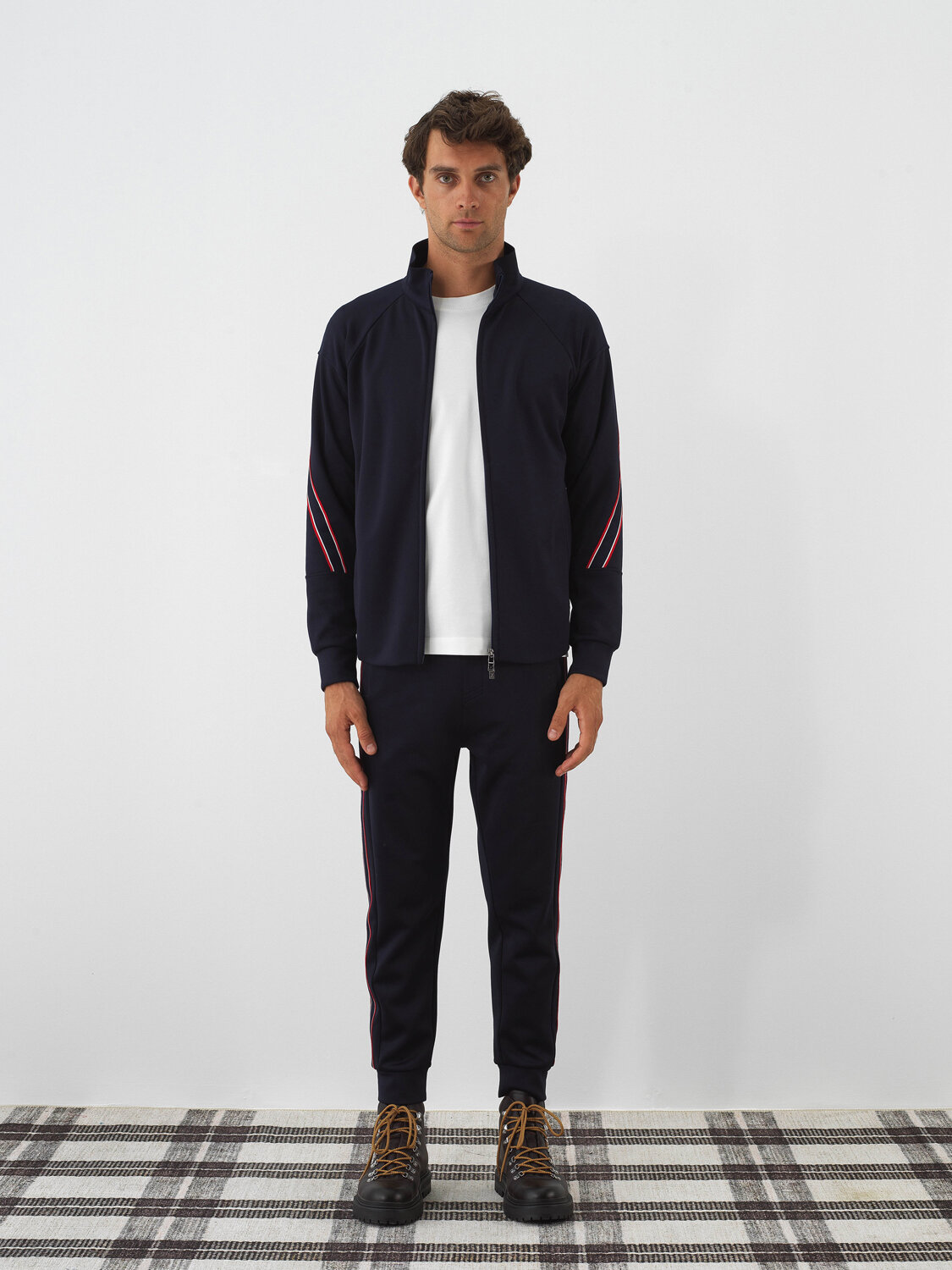 Navy Blue Flexible Textured Regular Fit Sweatpants - Xint