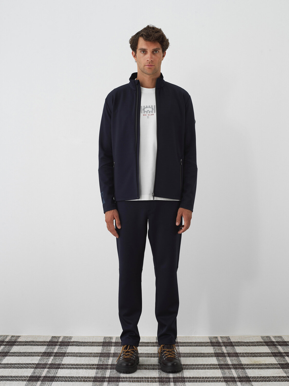 Navy Blue Flexible Textured Regular Fit Sweatpants - Xint