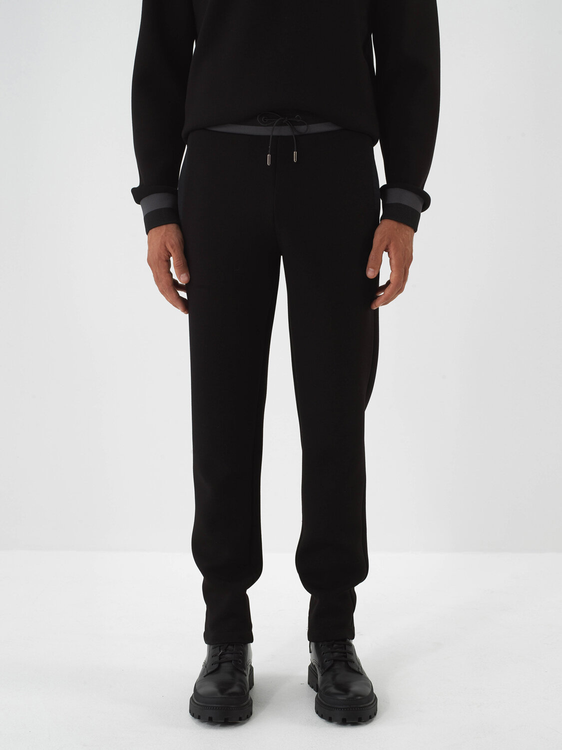 Black Cotton Textured Regular Fit Sweat Pants - Xint