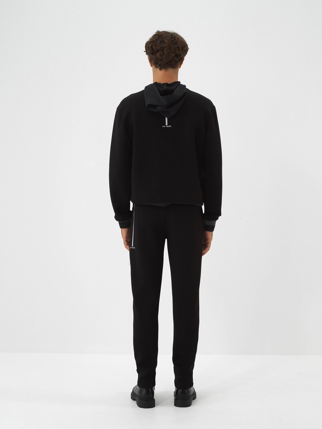 Black Cotton Textured Regular Fit Sweat Pants - Xint