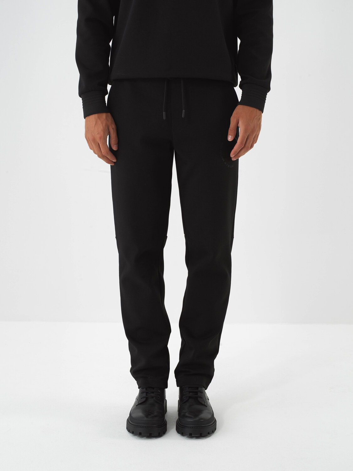 Black Cotton Textured Regular Fit Sweat Pants - Xint