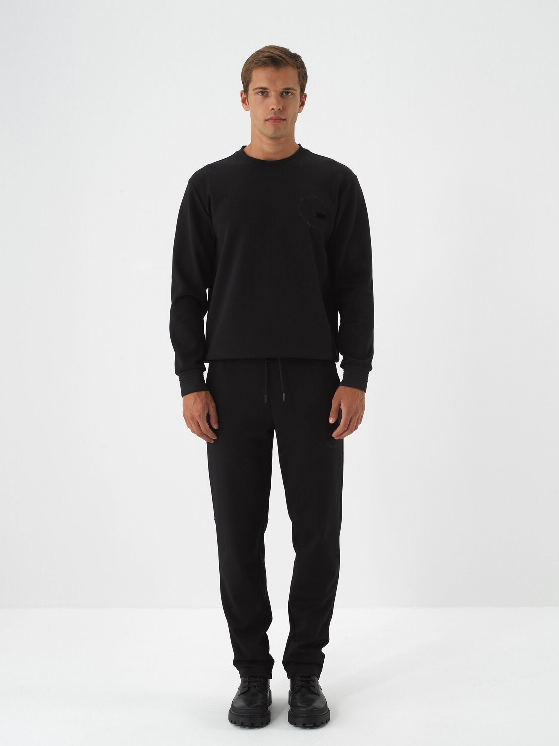 Black Cotton Textured Regular Fit Sweat Pants - Xint