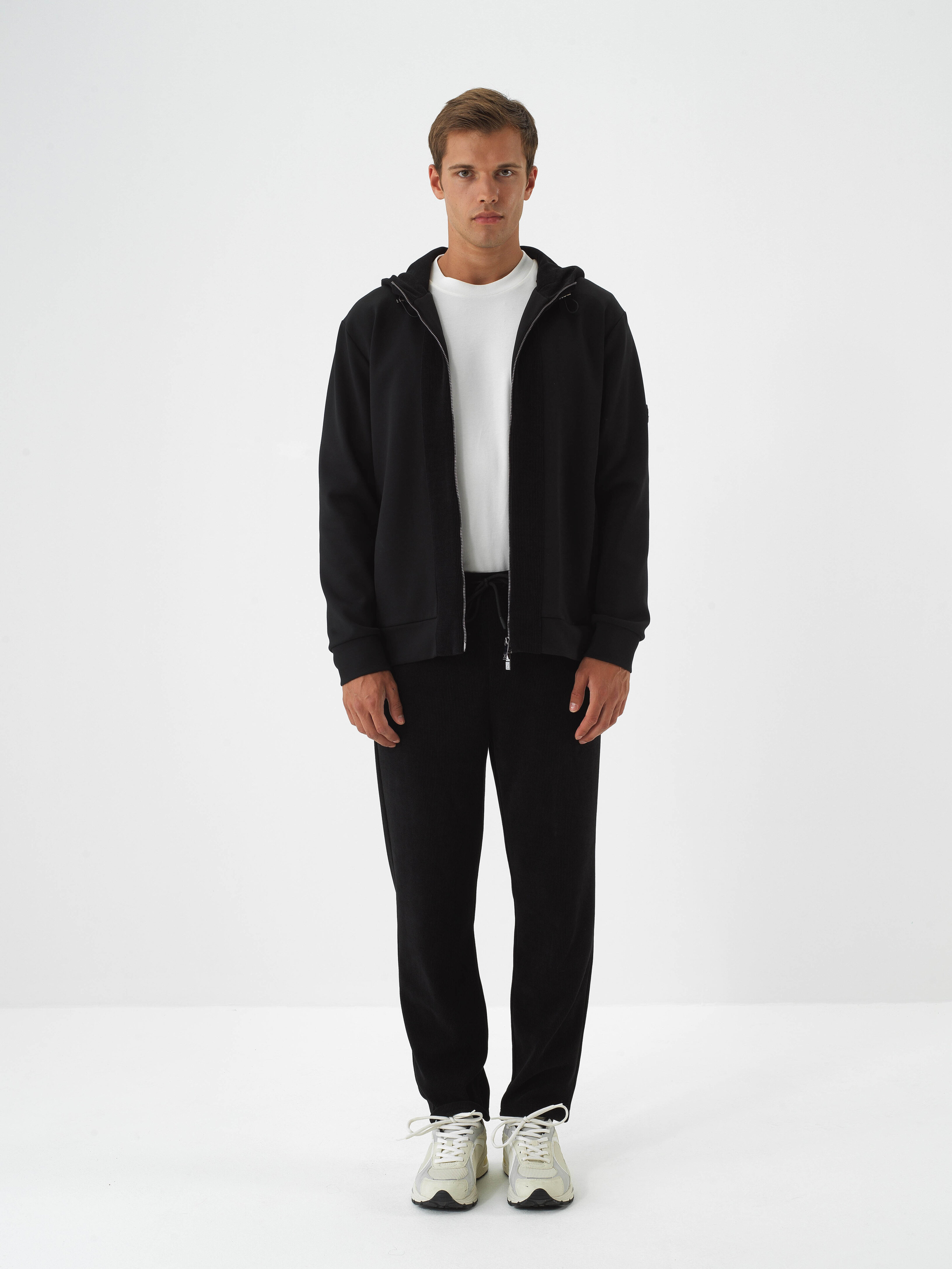 Black Luxury Textured Soft Velvet Slim Fit Sweat Pants - Xint