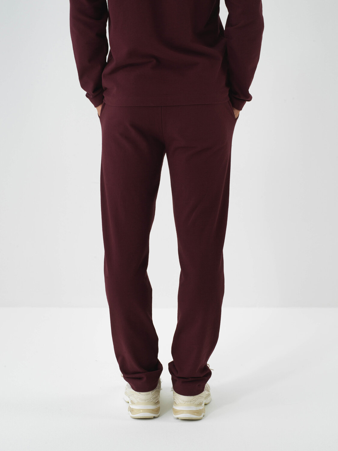 Claret Red Cotton Textured Regular Fit Sweat Trousers - Xint