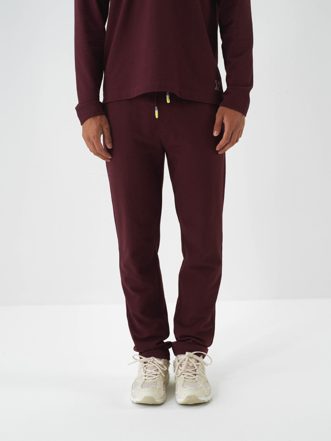 Claret Red Cotton Textured Regular Fit Sweat Trousers - Xint