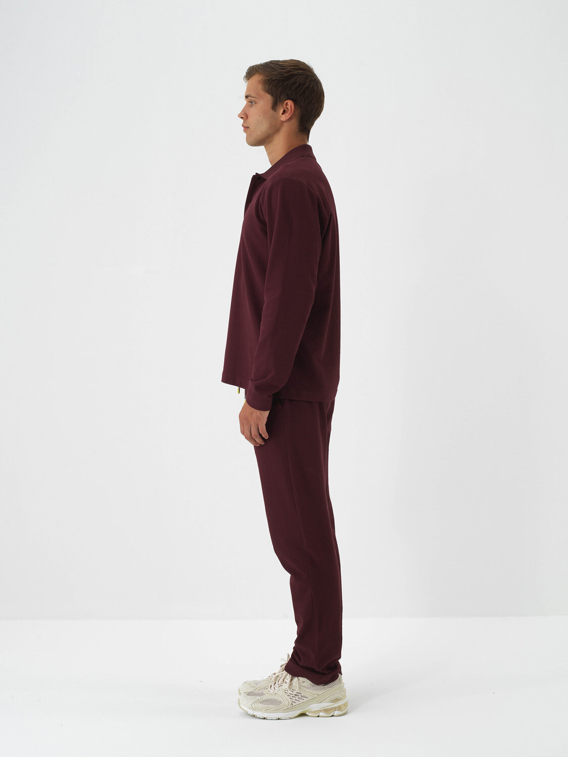 Claret Red Cotton Textured Regular Fit Sweat Trousers - Xint
