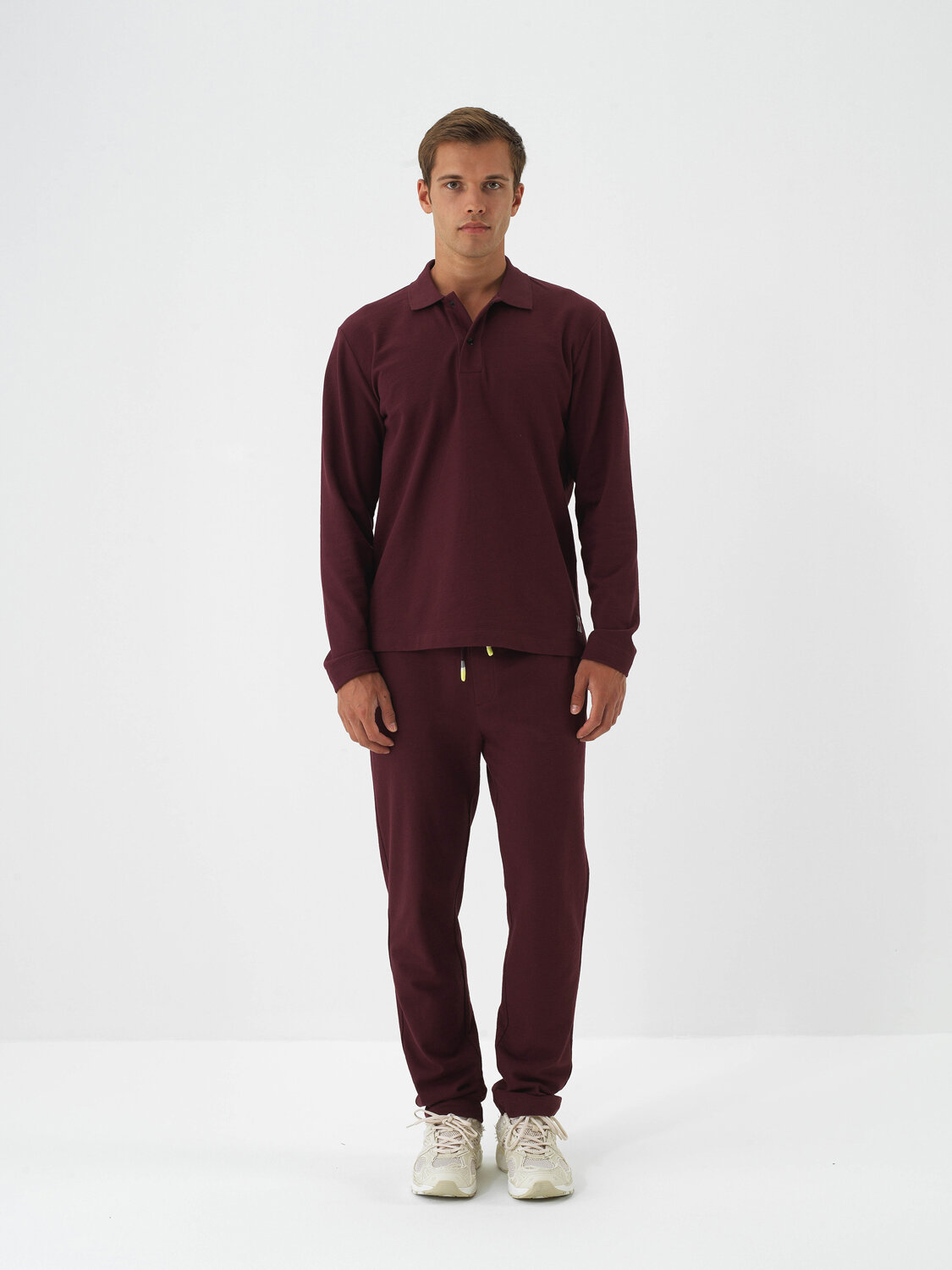 Claret Red Cotton Textured Regular Fit Sweat Trousers - Xint