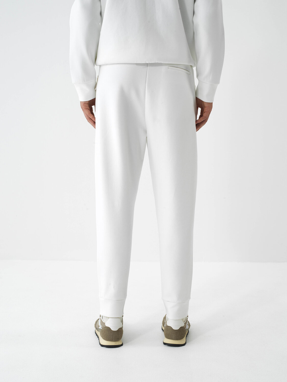 Ecru Cotton Textured Regular Fit Sweat Trousers - Xint