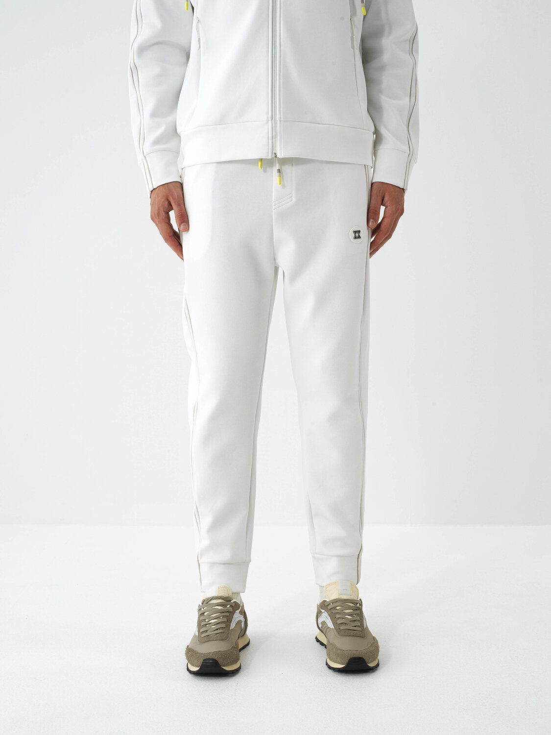 Ecru Cotton Textured Regular Fit Sweat Trousers - Xint