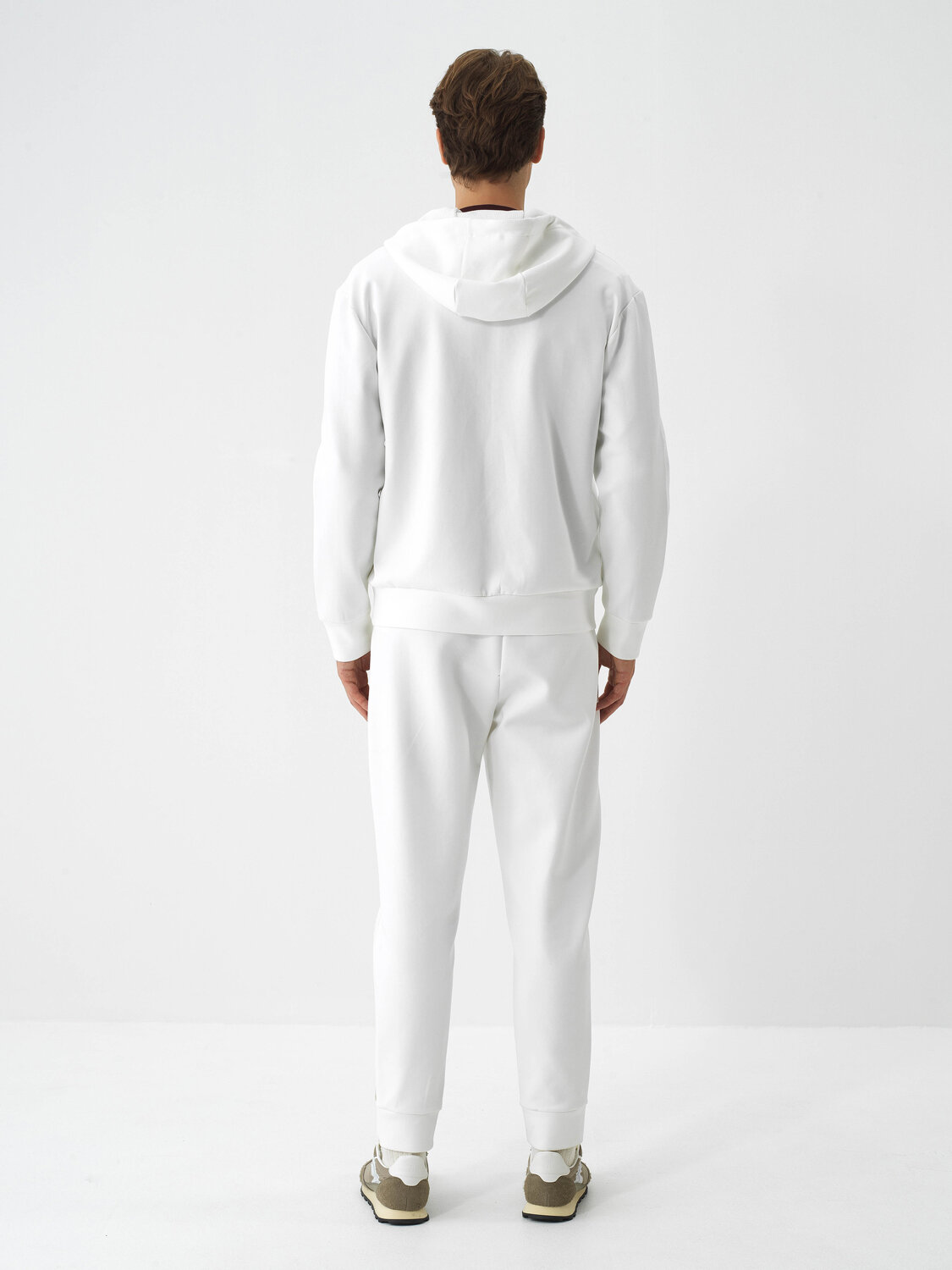 Ecru Cotton Textured Regular Fit Sweat Trousers - Xint