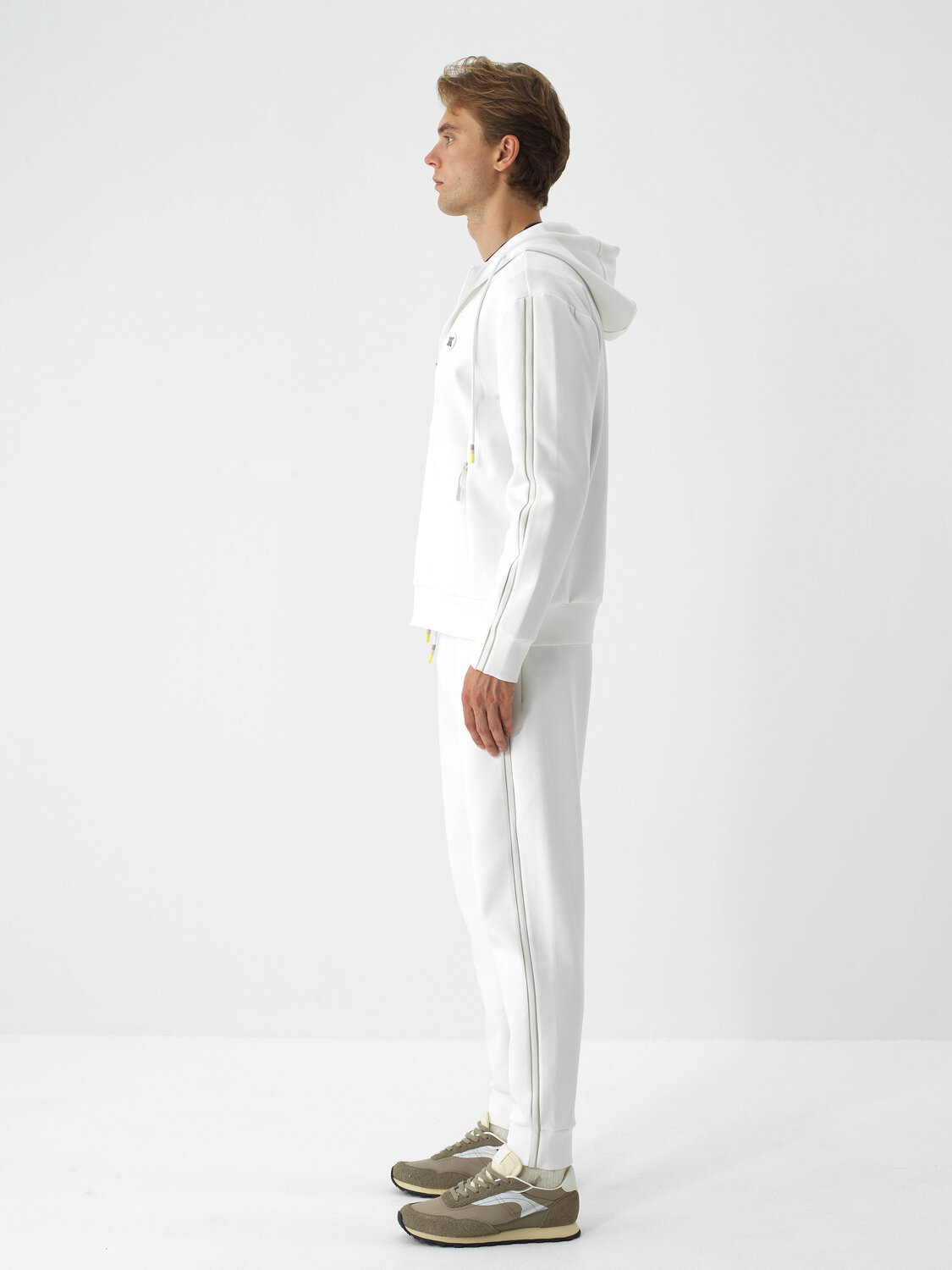 Ecru Cotton Textured Regular Fit Sweat Trousers - Xint