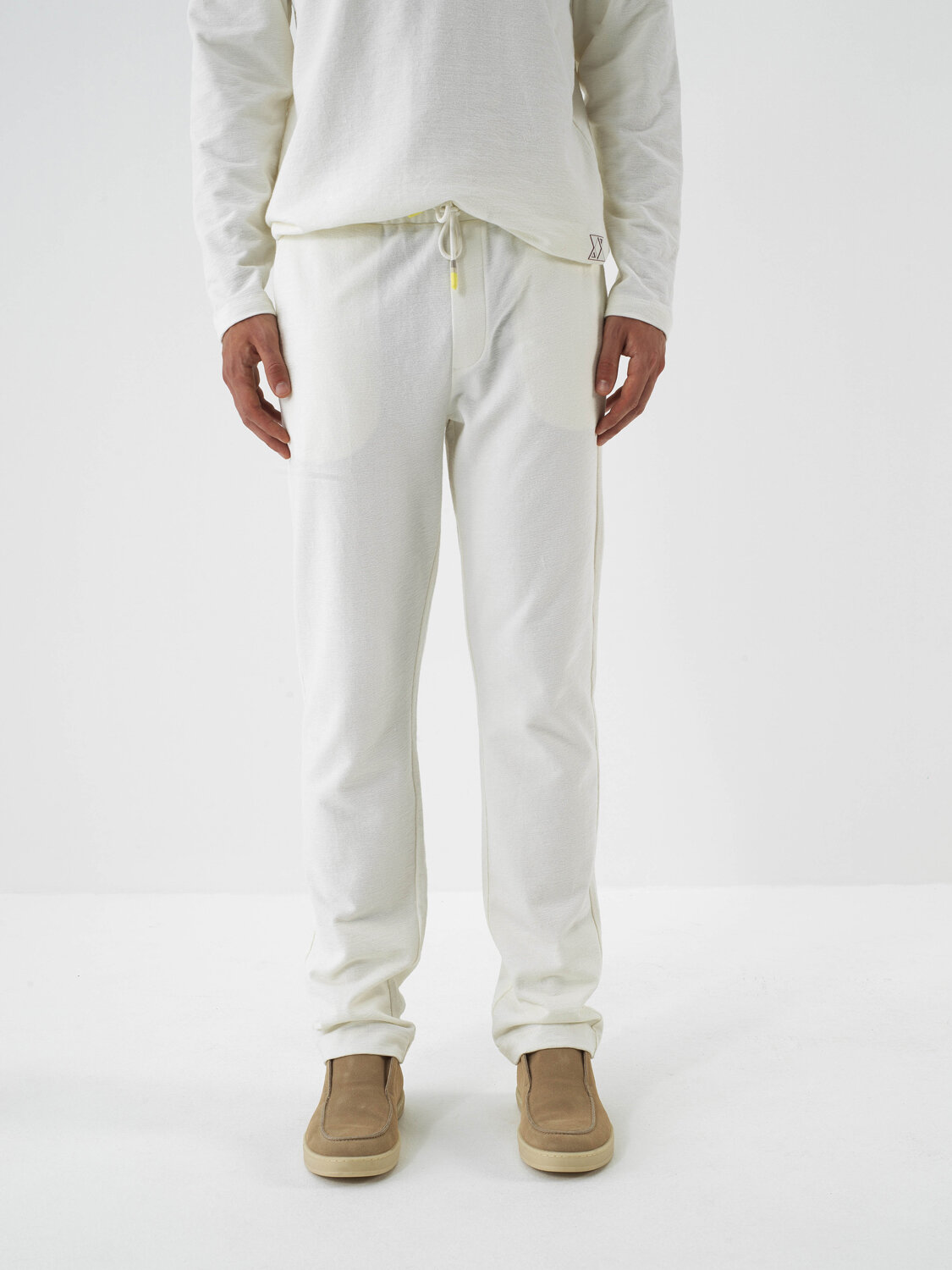 Ecru Cotton Textured Regular Fit Sweat Trousers - Xint