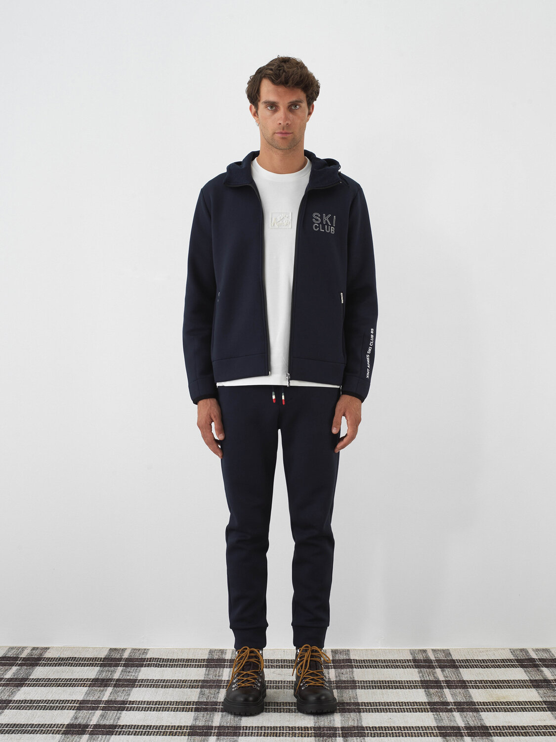 Navy Blue Cotton Textured Slim Fit Sweat Trousers - Xint