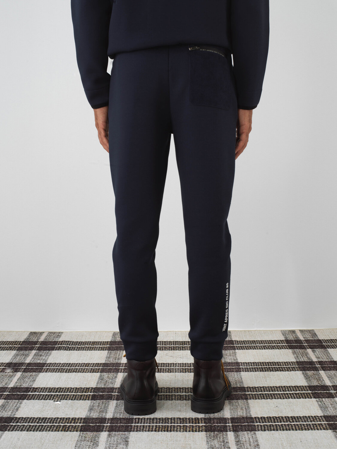 Navy Blue Cotton Textured Slim Fit Sweat Trousers - Xint