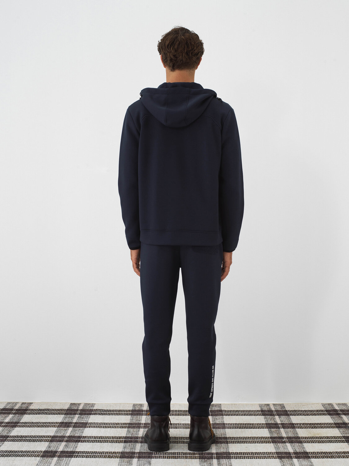 Navy Blue Cotton Textured Slim Fit Sweat Trousers - Xint