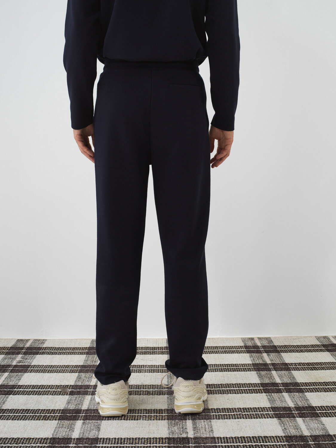 Navy Blue Cotton Textured Slim Fit Sweat Trousers - Xint