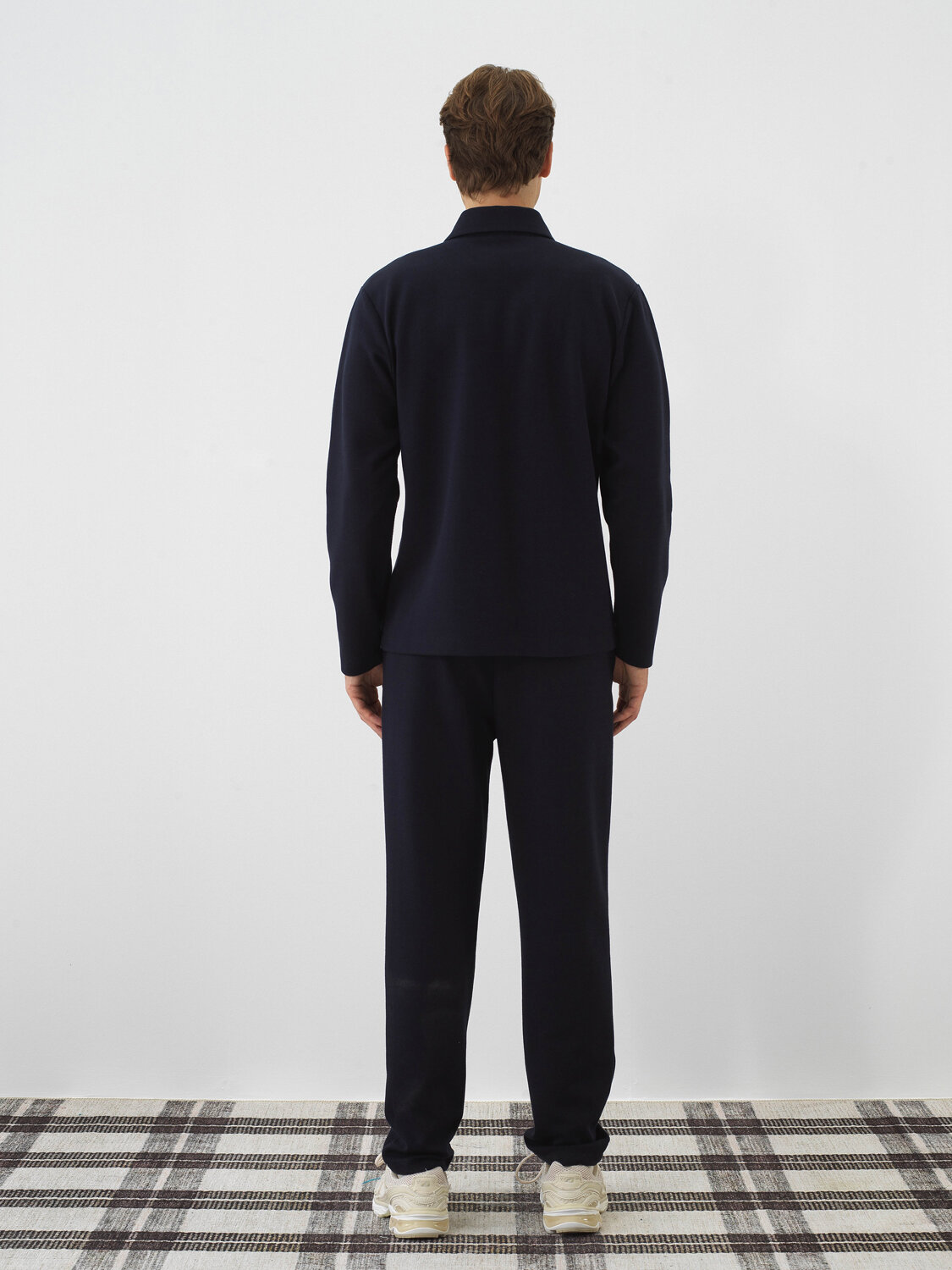 Navy Blue Cotton Textured Slim Fit Sweat Trousers - Xint
