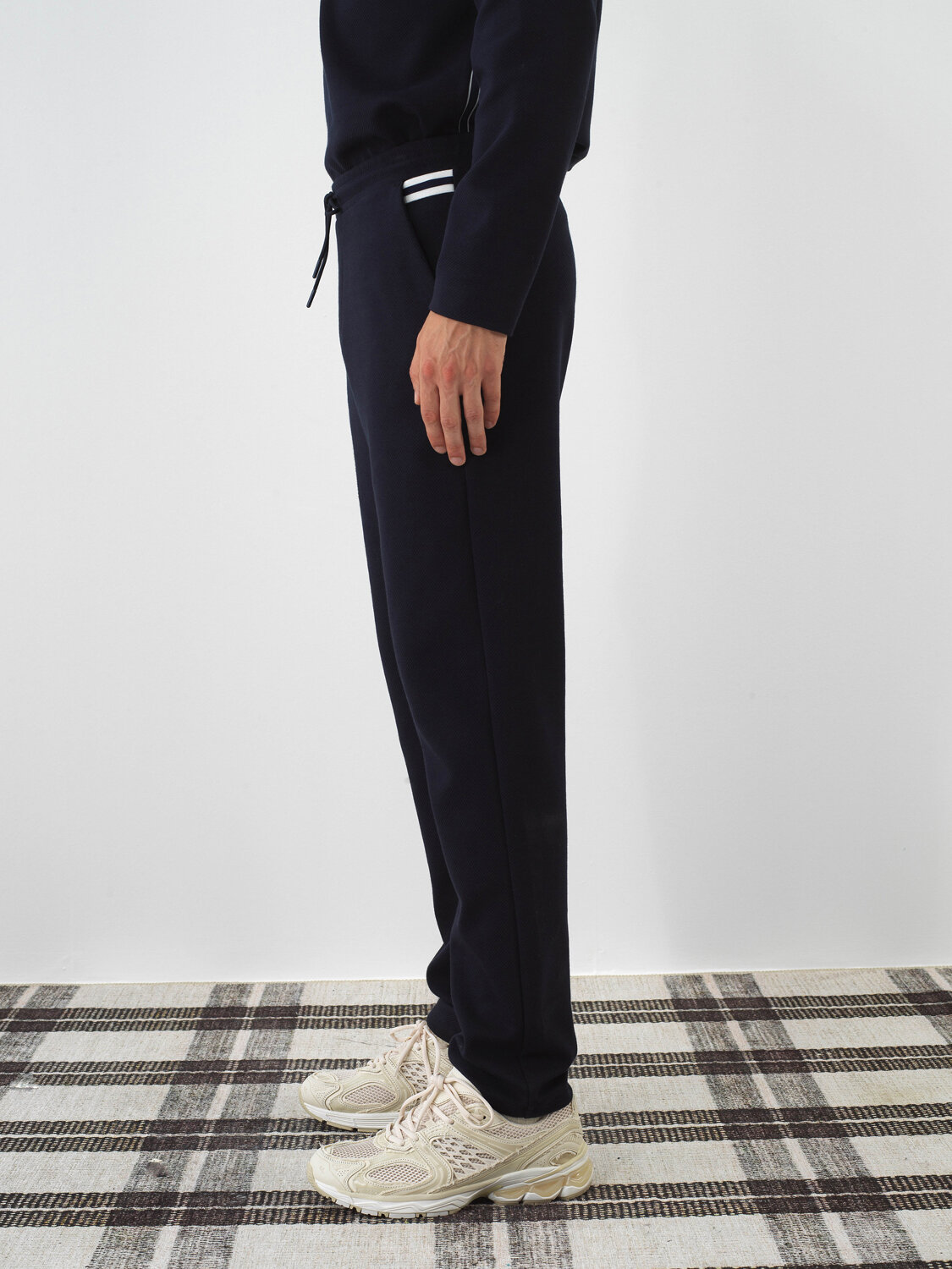 Navy Blue Cotton Textured Slim Fit Sweat Trousers - Xint