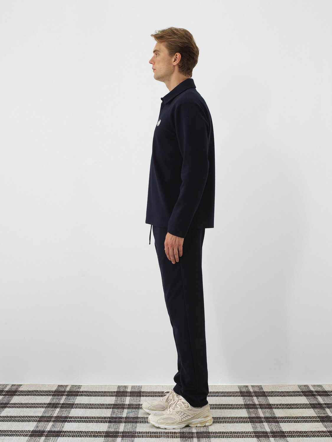 Navy Blue Cotton Textured Slim Fit Sweat Trousers - Xint