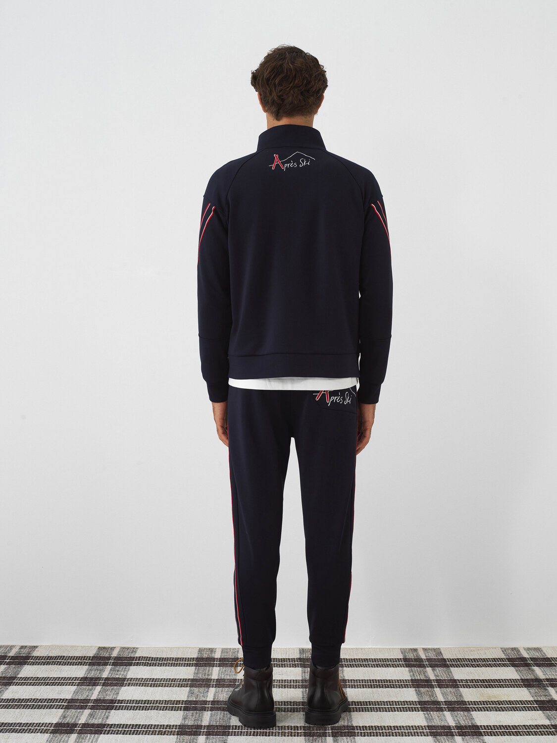 Navy Blue Flexible Textured Regular Fit Sweat Trousers - Xint