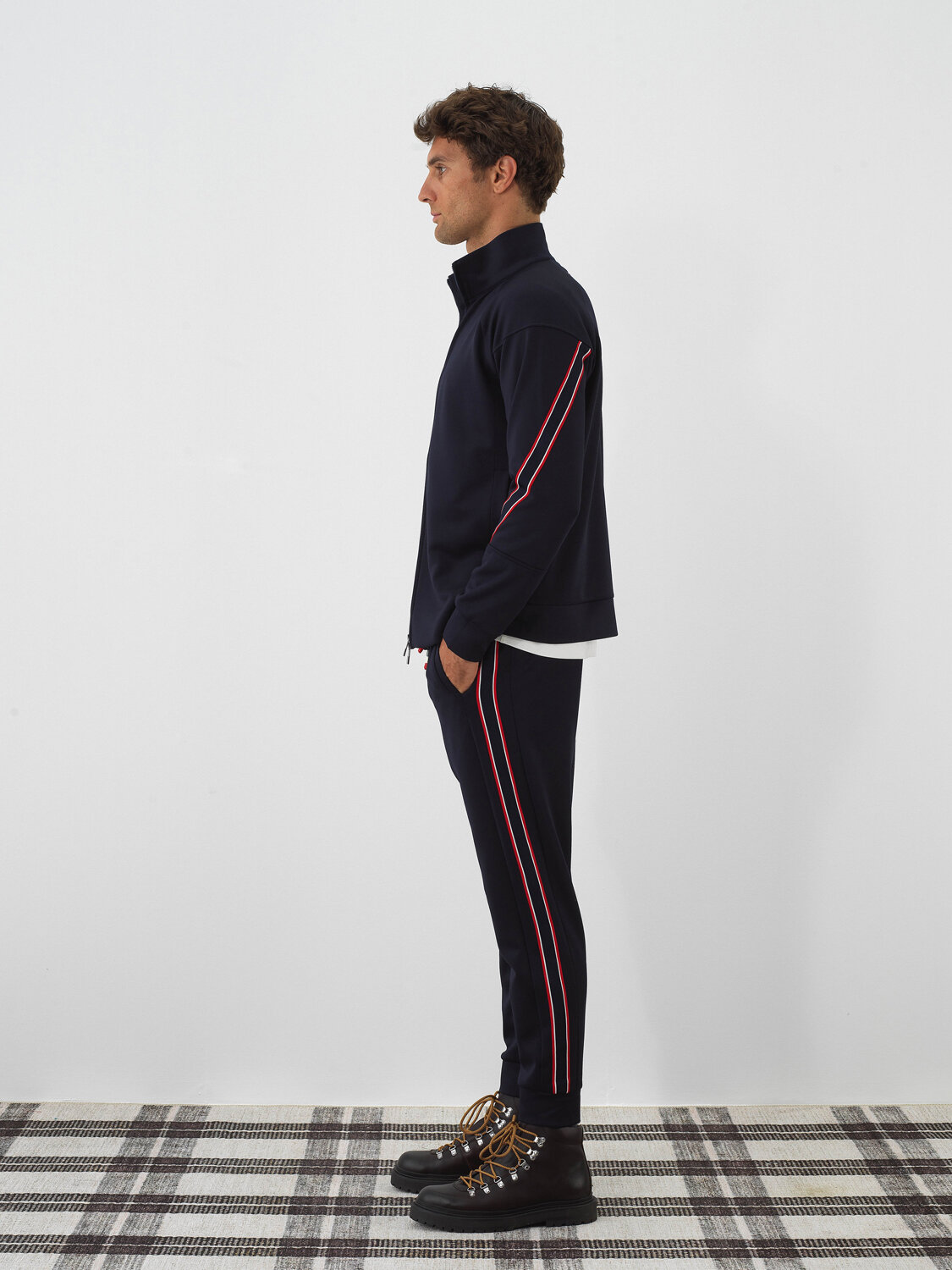 Navy Blue Flexible Textured Regular Fit Sweat Trousers - Xint