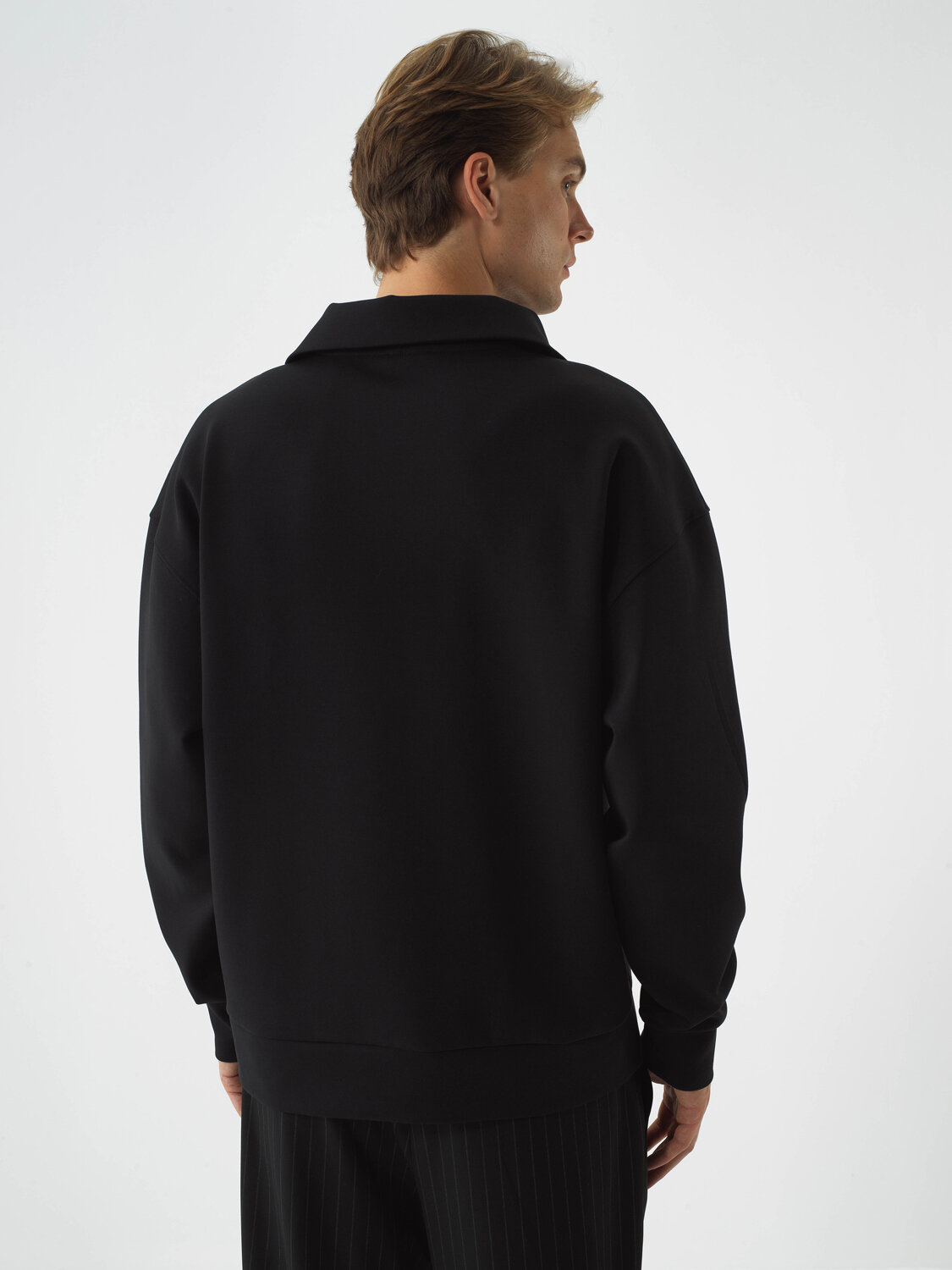 Black Cotton Textured Oversized Sweatshirt - Xint