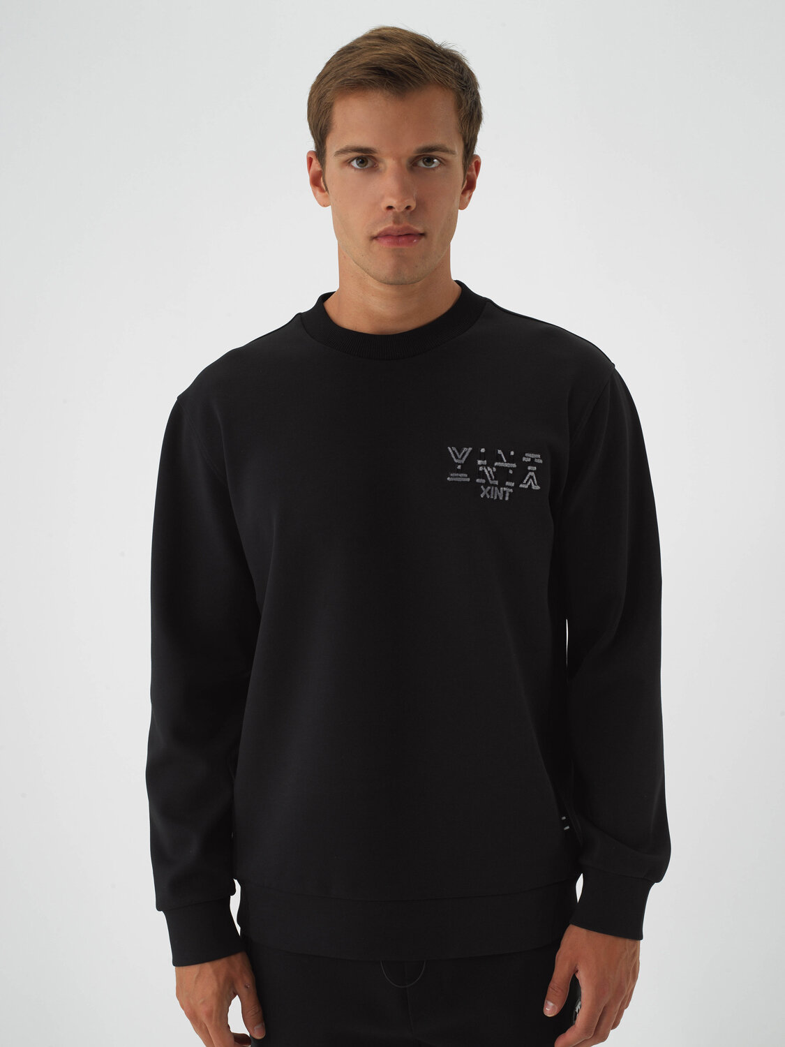 Black Cotton Textured Regular Fit Sweatshirt - Xint