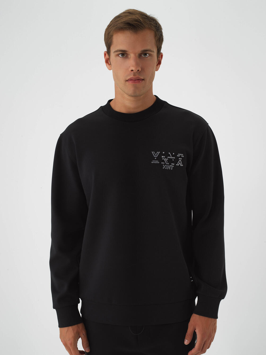 Black Cotton Textured Regular Fit Sweatshirt
