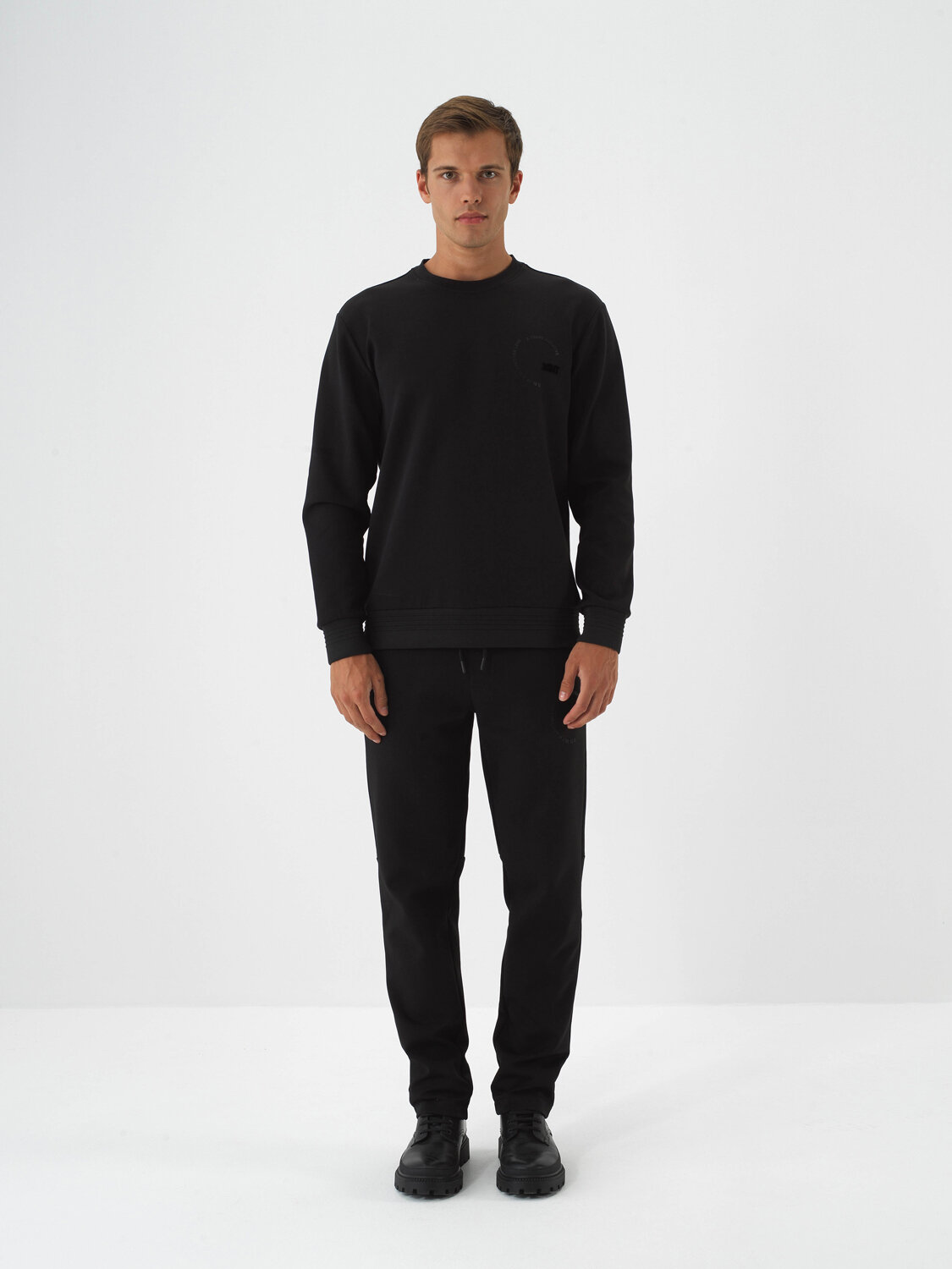 Black Cotton Textured Regular Fit Sweatshirt - Xint