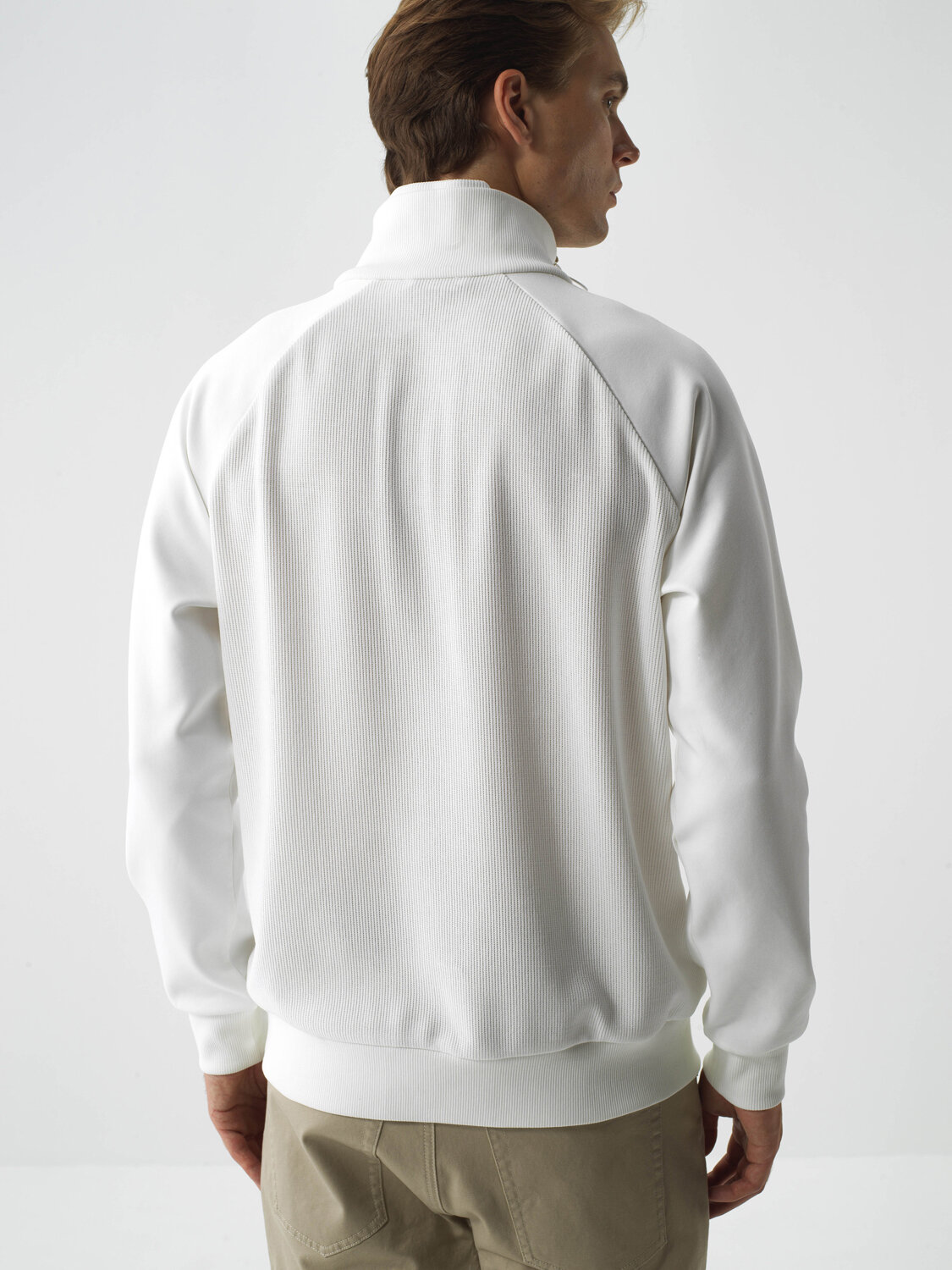 Ecru Cotton Textured Regular Fit Sweatshirt - Xint