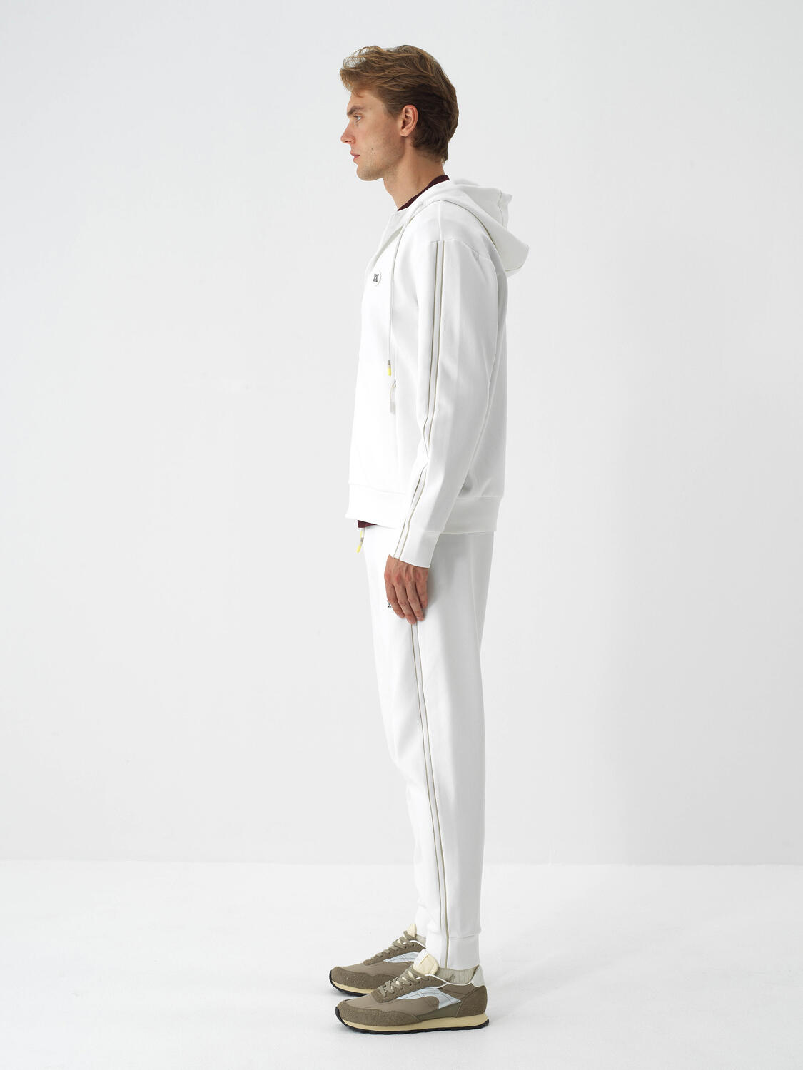 Ecru Cotton Textured Regular Fit Sweatpants - 3