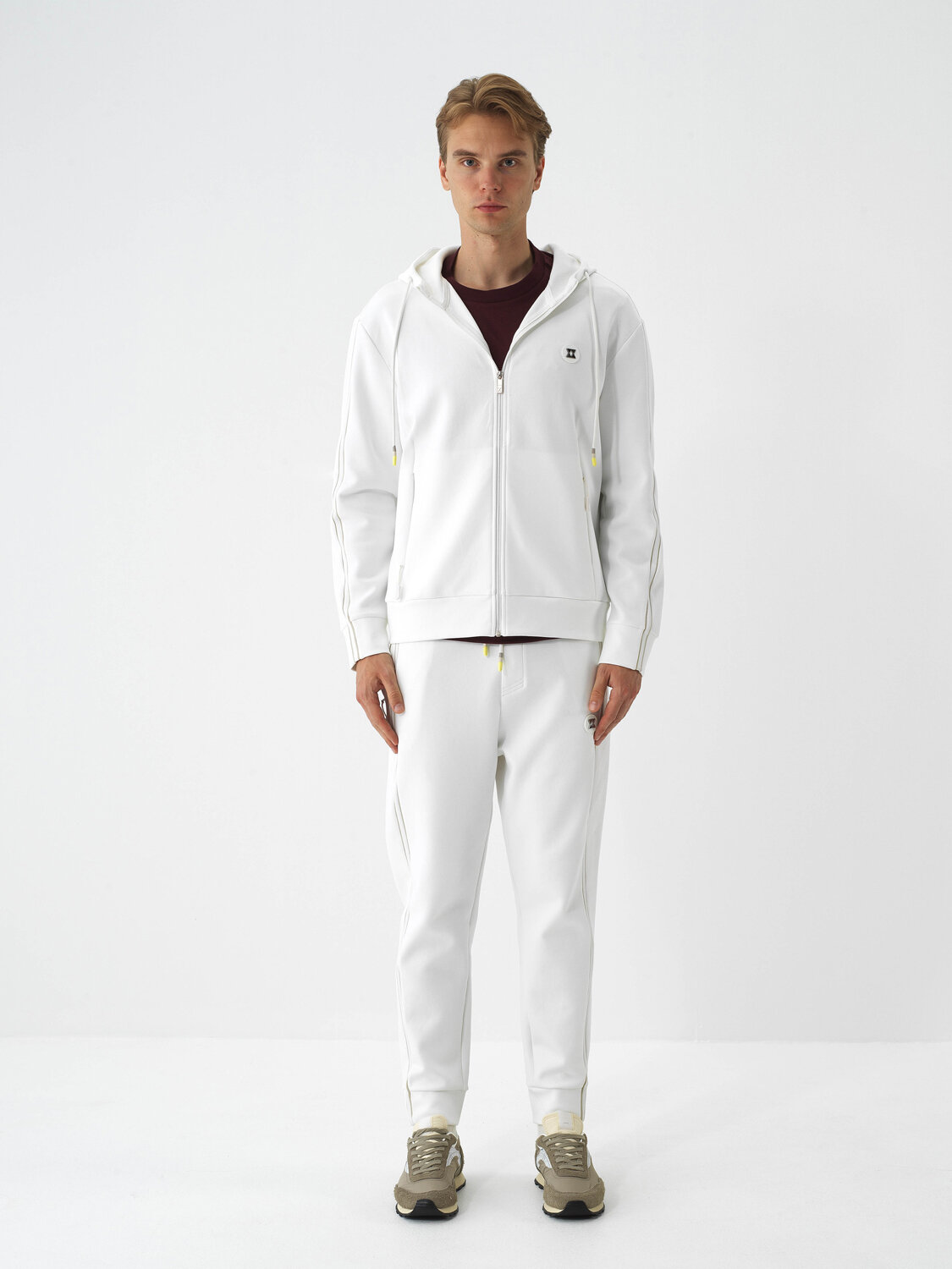 Ecru Cotton Textured Regular Fit Sweatpants - Xint