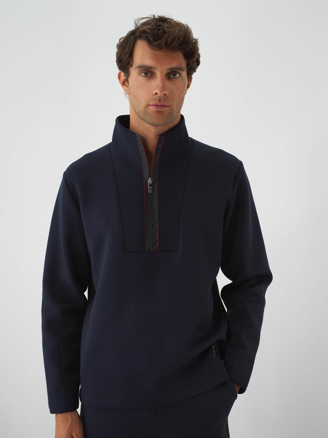 Navy Blue Cotton Textured Regular Fit Sweatshirt