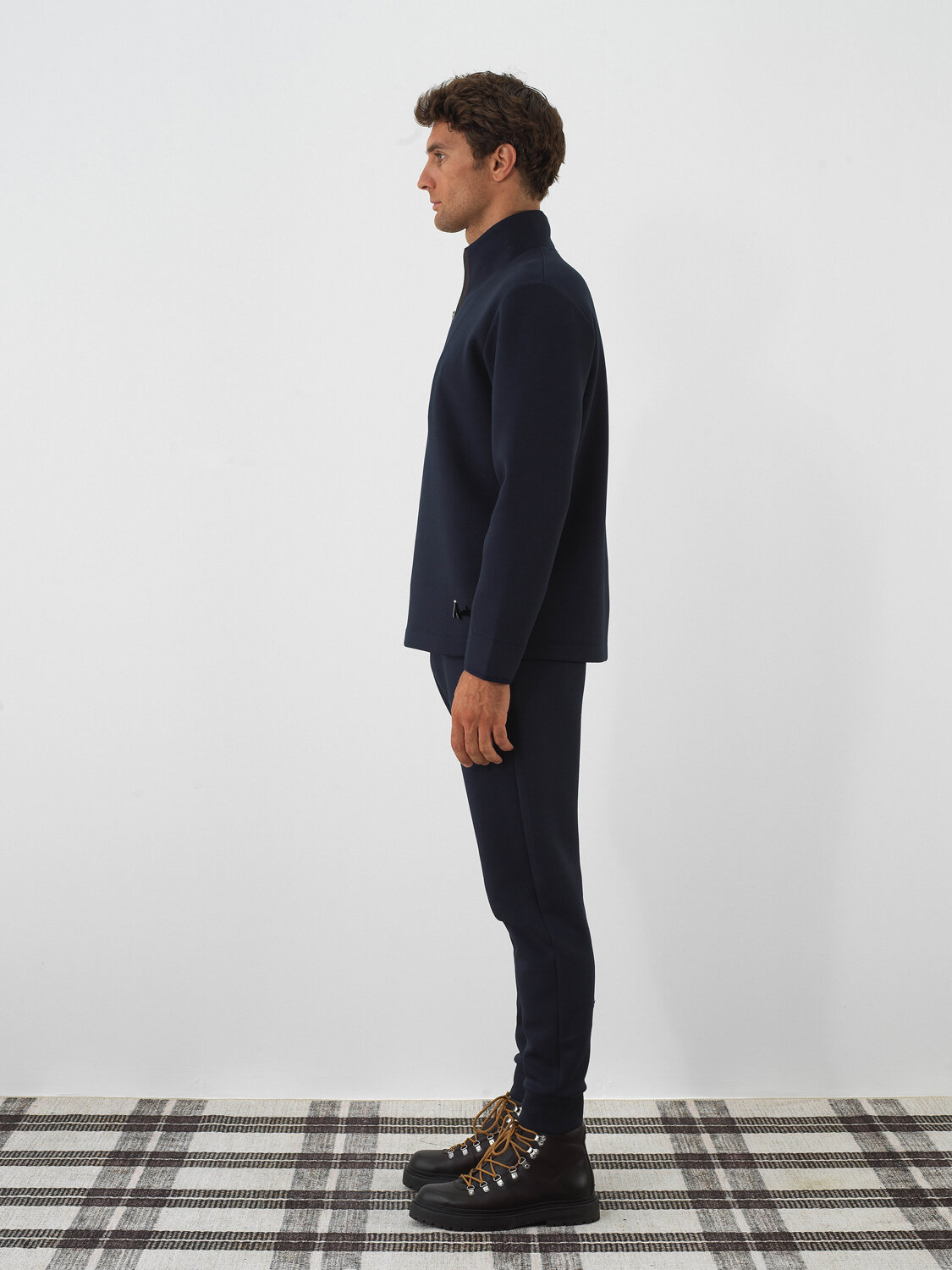 Navy Blue Cotton Textured Regular Fit Sweatshirt - Xint