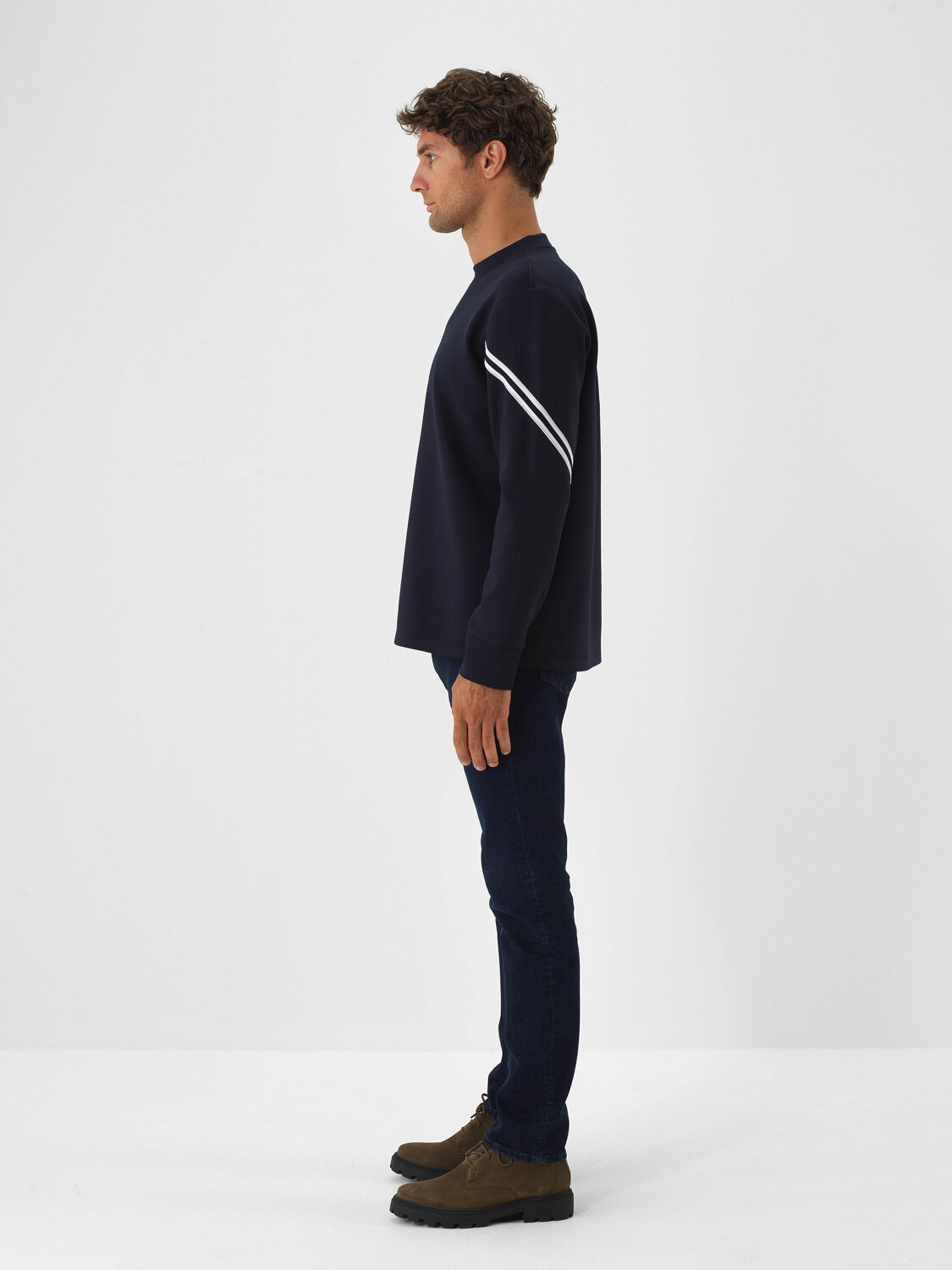 Navy Blue Flexible Textured Regular Fit Sweatshirt - Xint