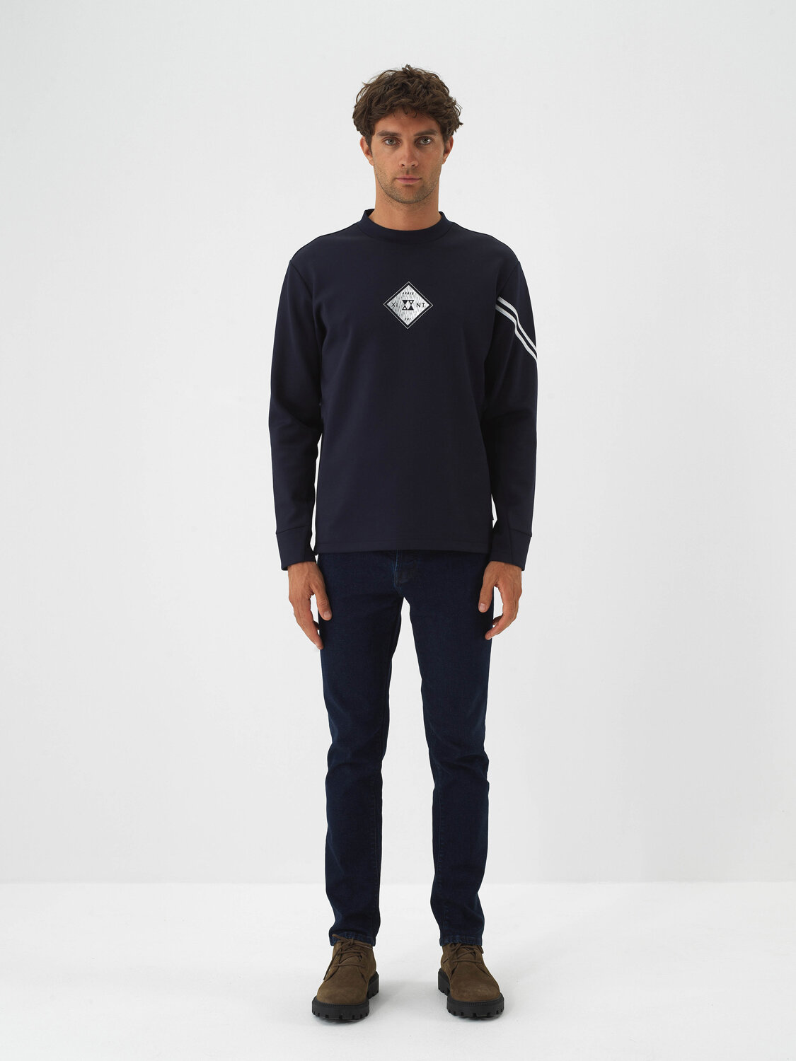 Navy Blue Flexible Textured Regular Fit Sweatshirt - Xint