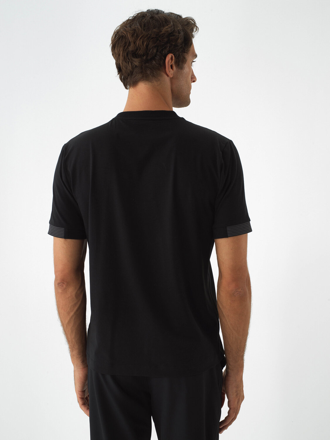 Black Cotton Textured Regular Fit T-Shirt - Xint
