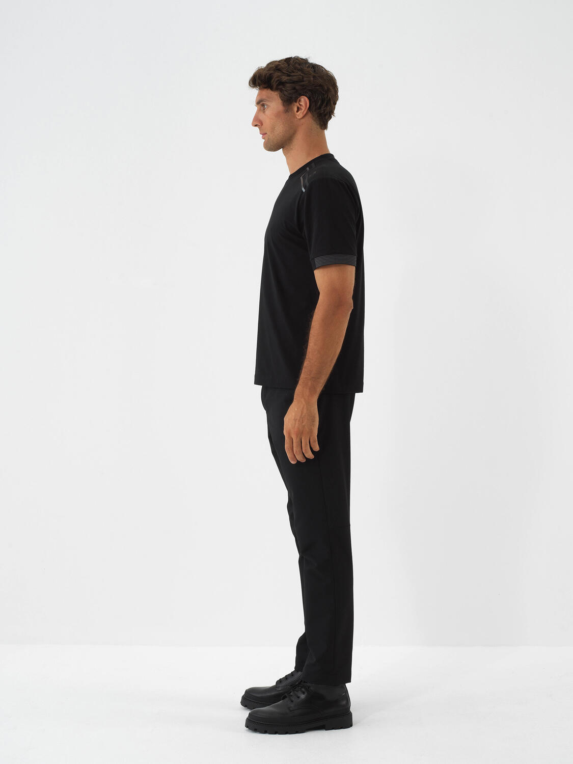Black Cotton Textured Regular Fit T-Shirt - 3