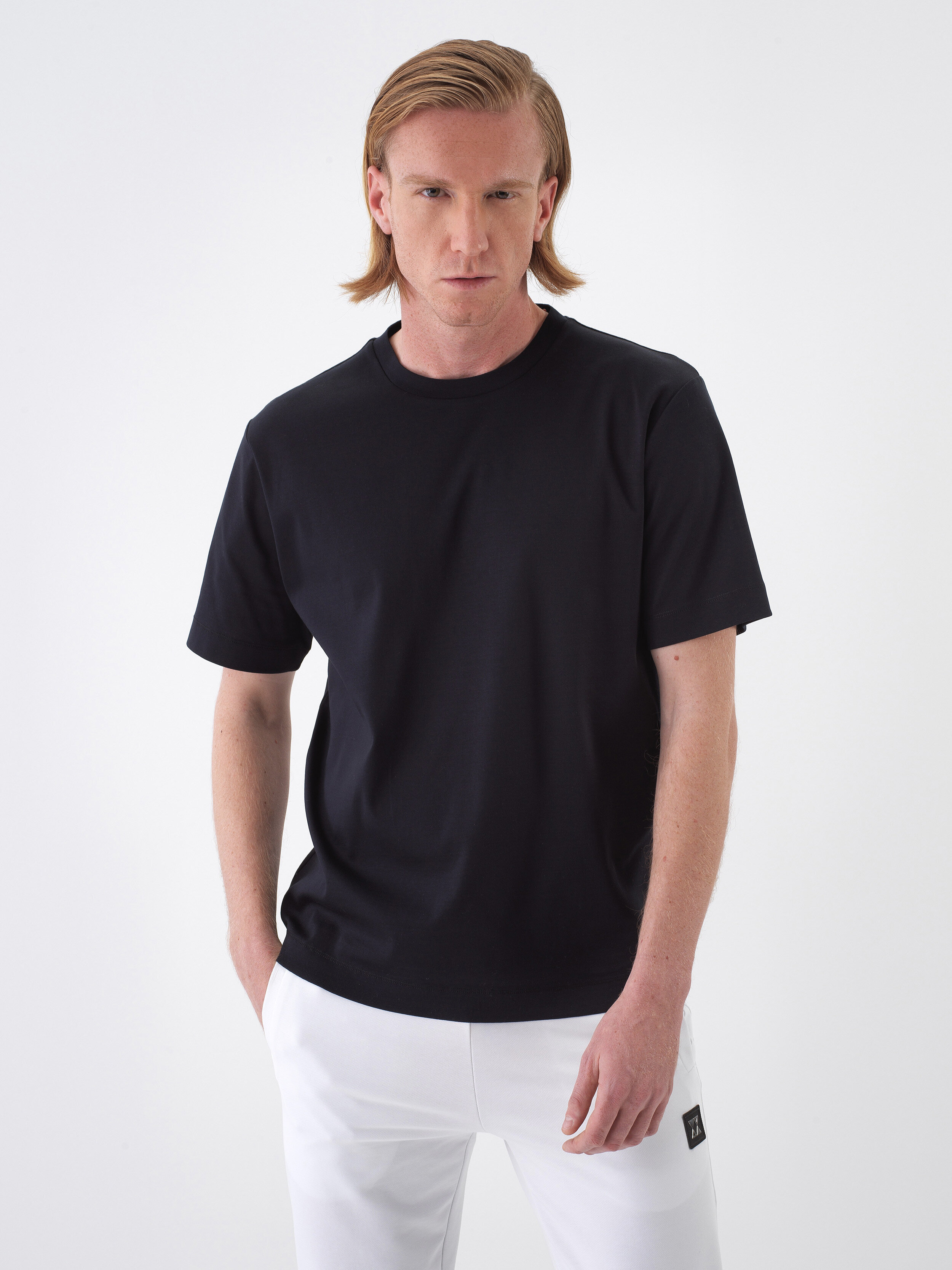 Black Luxury Mercerized Textured Regular Fit T-Shirt - Xint