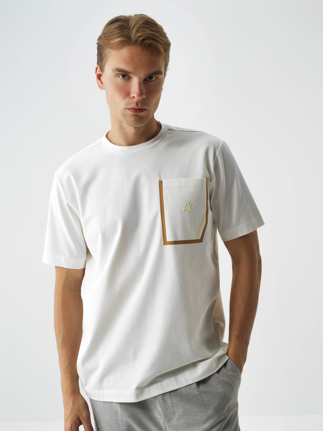 Ecru Cotton Textured Regular Fit T-Shirt - Xint