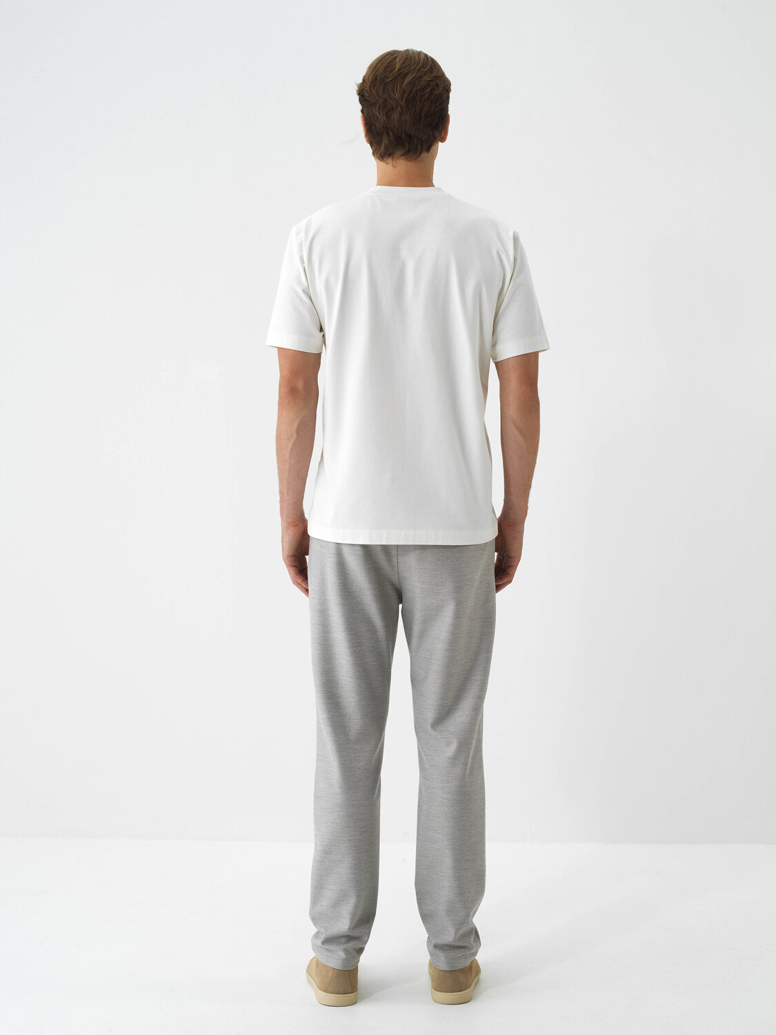 Ecru Cotton Textured Regular Fit T-Shirt - Xint