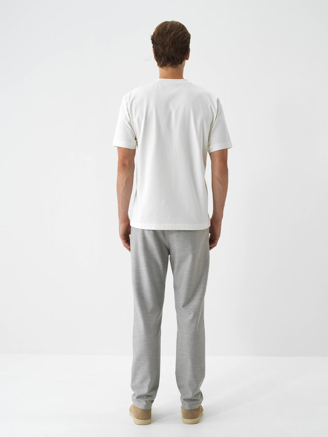 Ecru Cotton Textured Regular Fit T-Shirt - 5