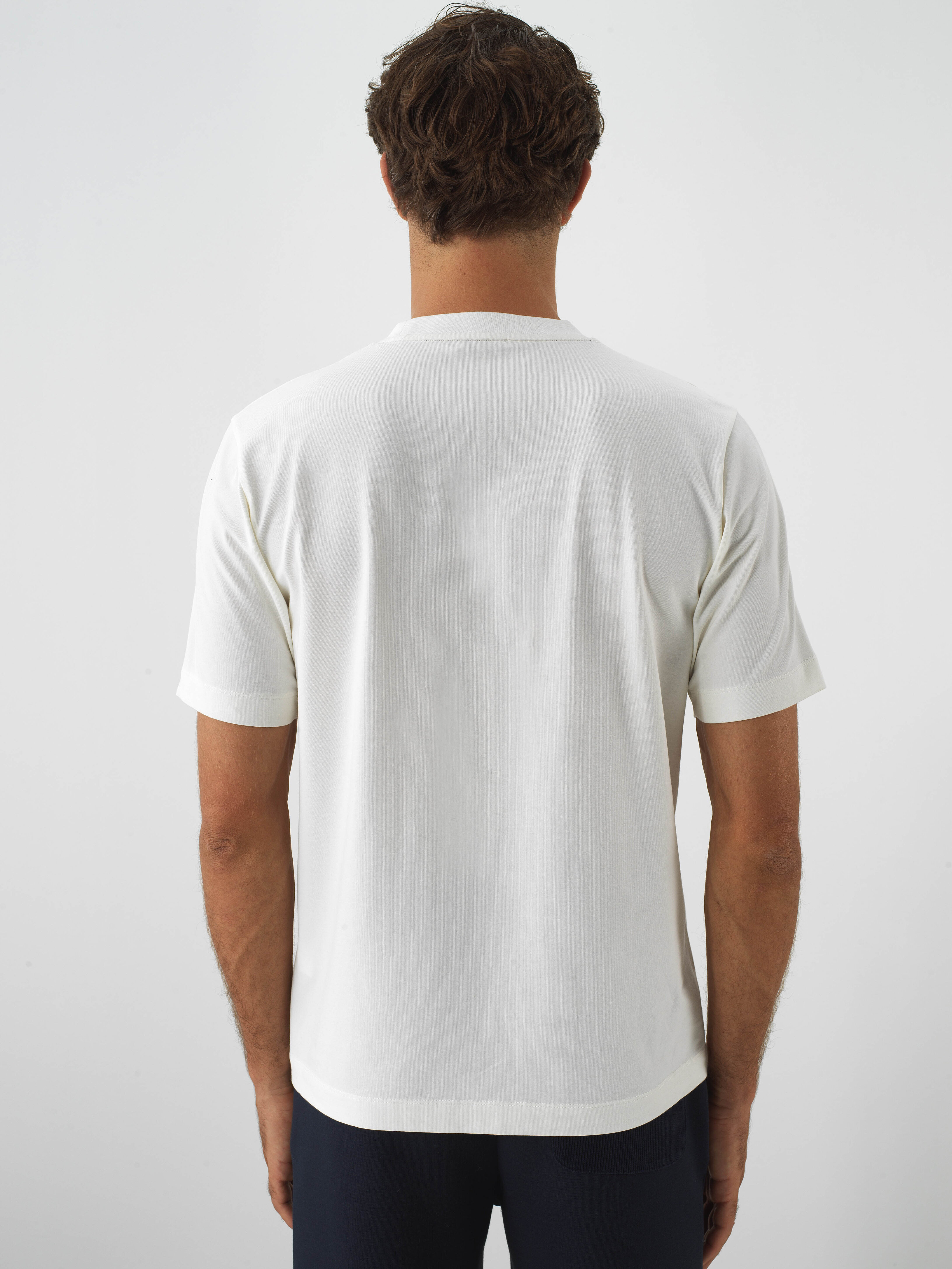 Ecru Cotton Textured Regular Fit T-Shirt - Xint
