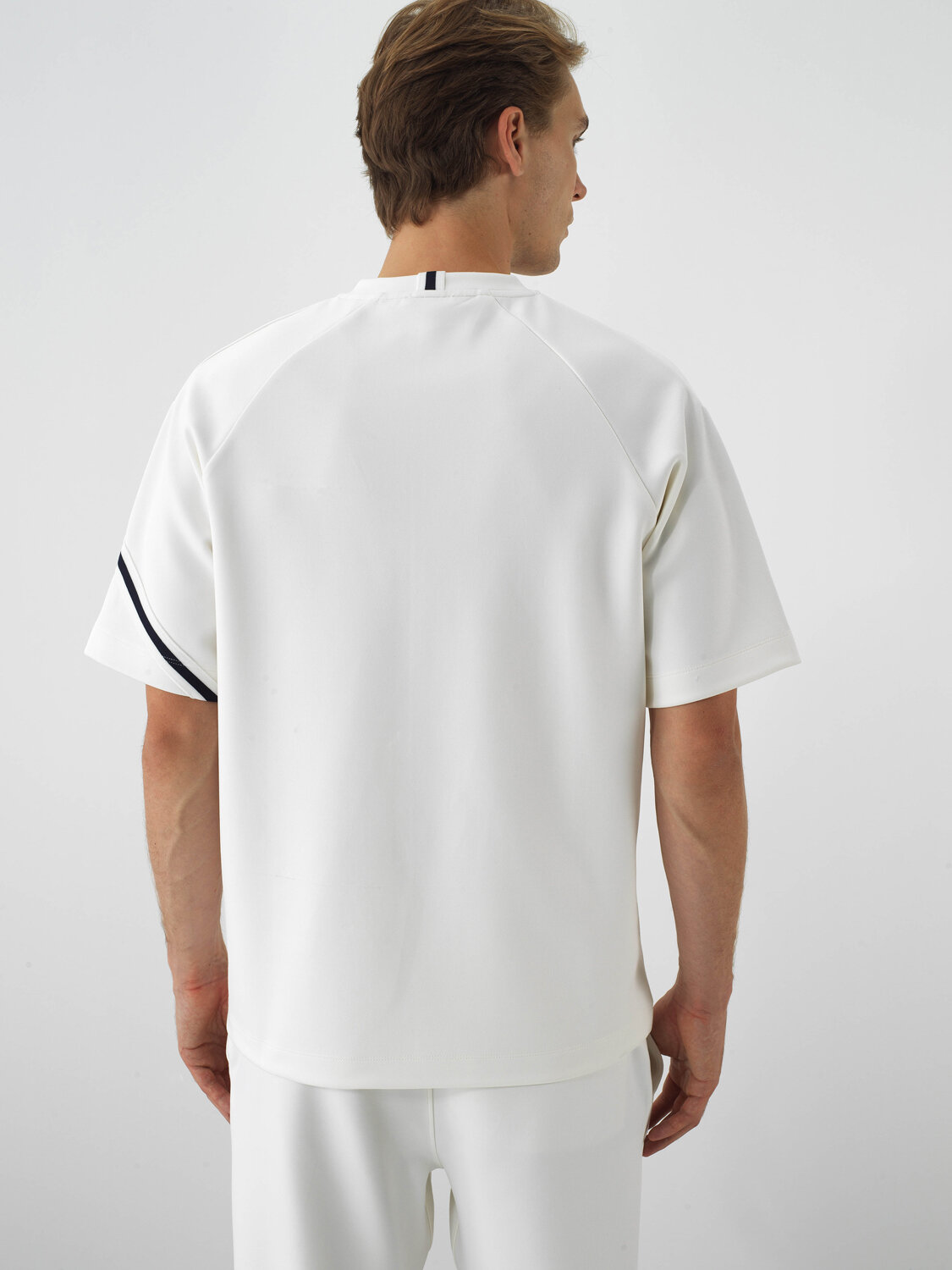 Ecru Flexible Textured Oversize T-Shirt - Xint