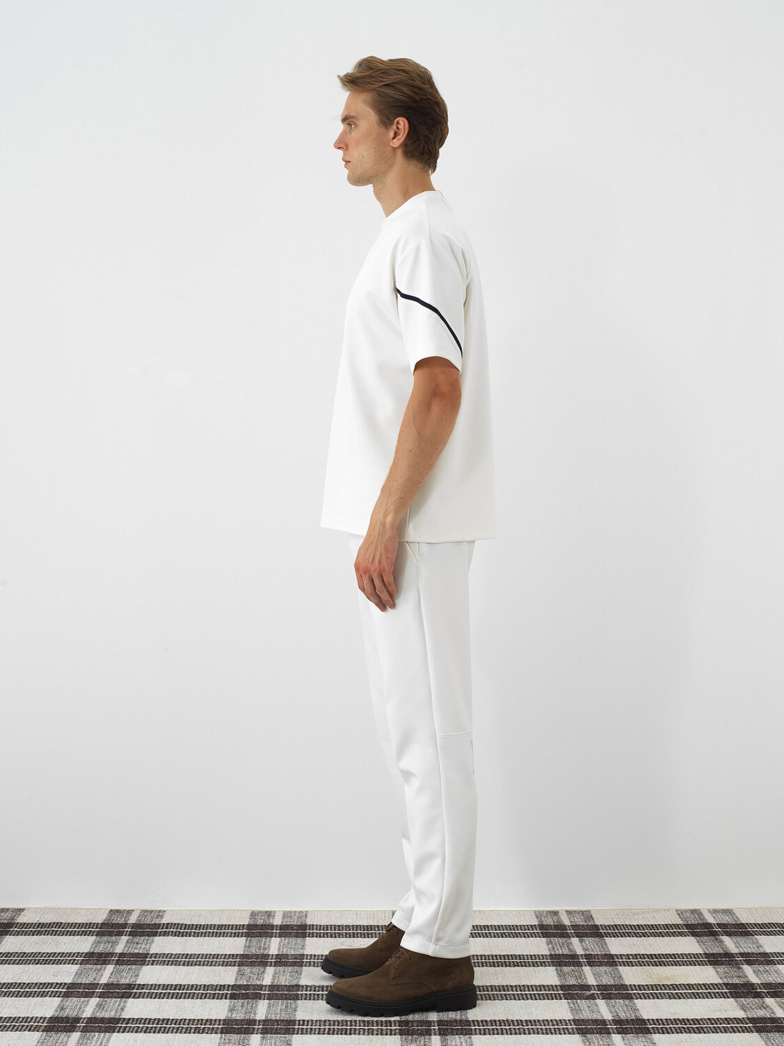 Ecru Flexible Textured Oversize T-Shirt - Xint